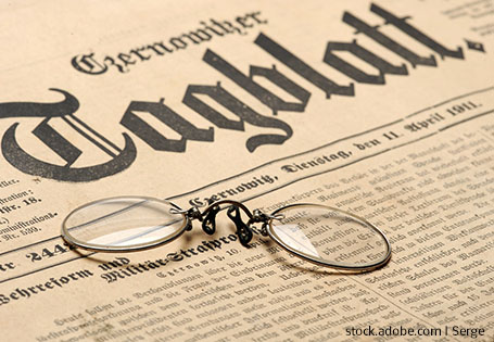 Tagblatt mit Brille für den Artikel über Digitale Sammlungen für den Geschichtsunterricht