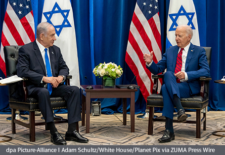 Konflikt und Austausch: US-Präsident Joe Biden bei einem bilateralen Treffen mit dem israelischen Premierminister Benjamin Netanjahu.