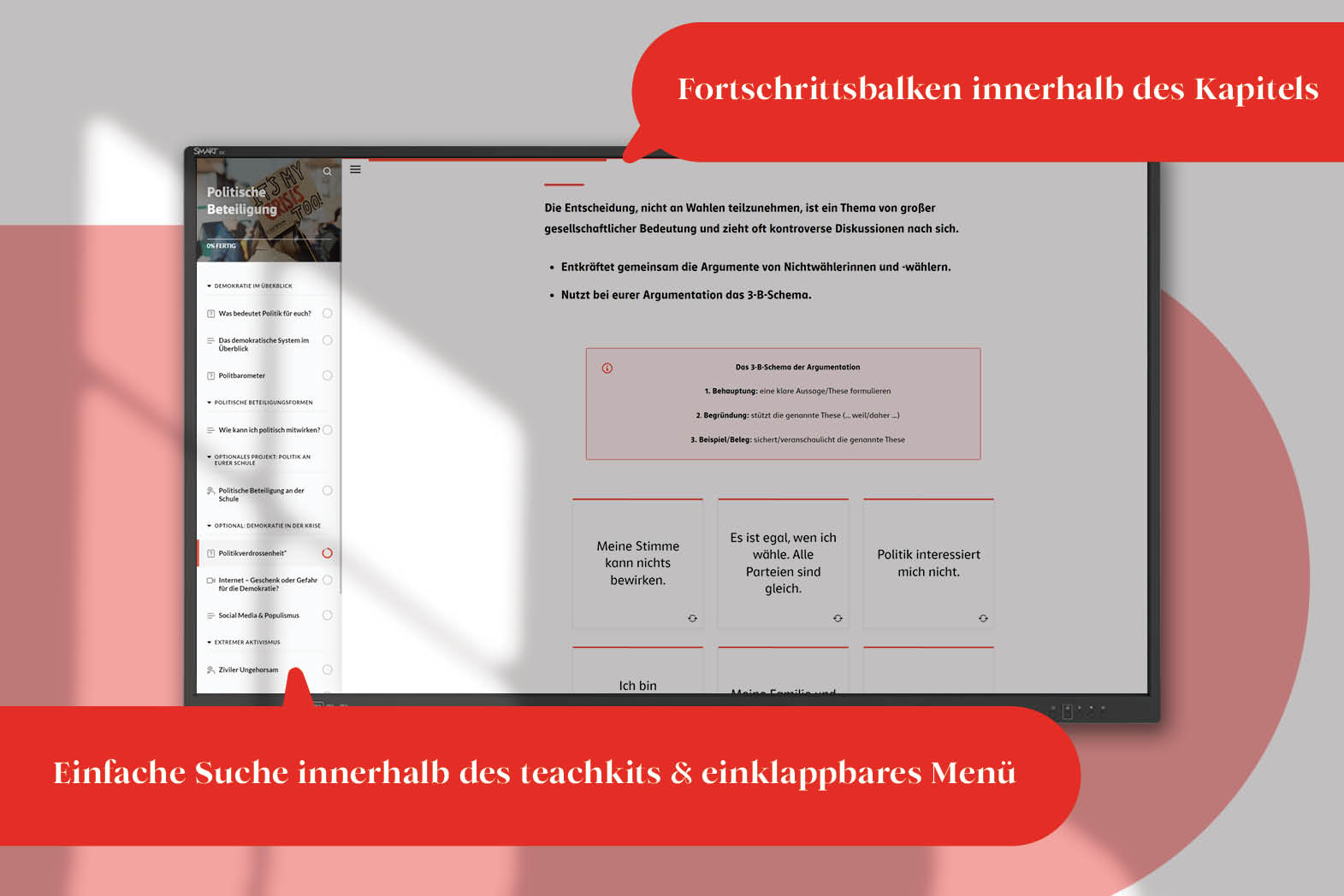 Beispielseite aus einem teachkit: übersichtliche Kapitelstruktur.