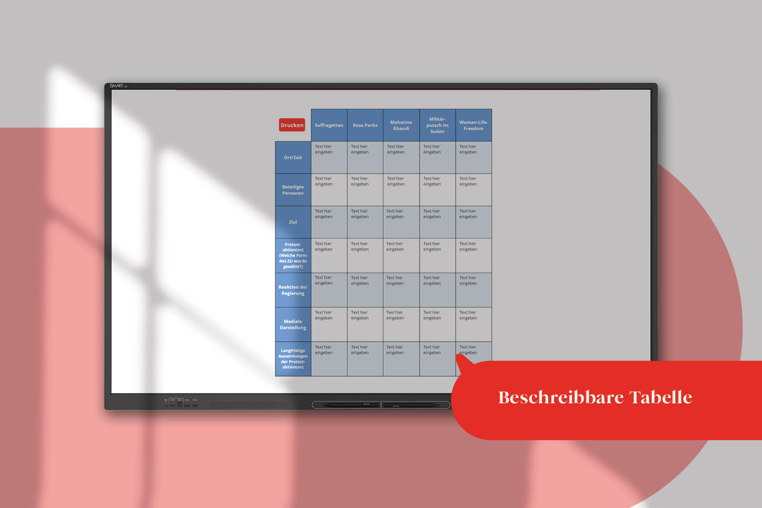 Beispielseite aus einem teachkit: beschreibbare Tabellen.