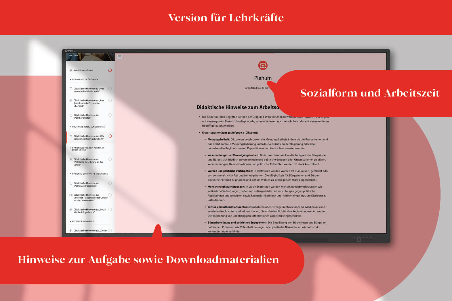 Beispielseite aus einem teachkit: didaktische Hinweise und abwechslungsreiche Arbeitsformen.