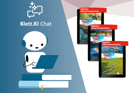 Logo Klett.KI Chat und Coverbilder Digitale Unterrichtsassistenten für Terra 1, 2 und 3 für Nordrhein-Westfalen