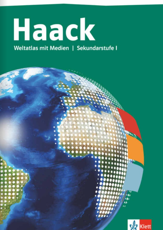 Haack_Weltatlas grünes Cover des Haack Verbundatlas mit bunter Weltkugel