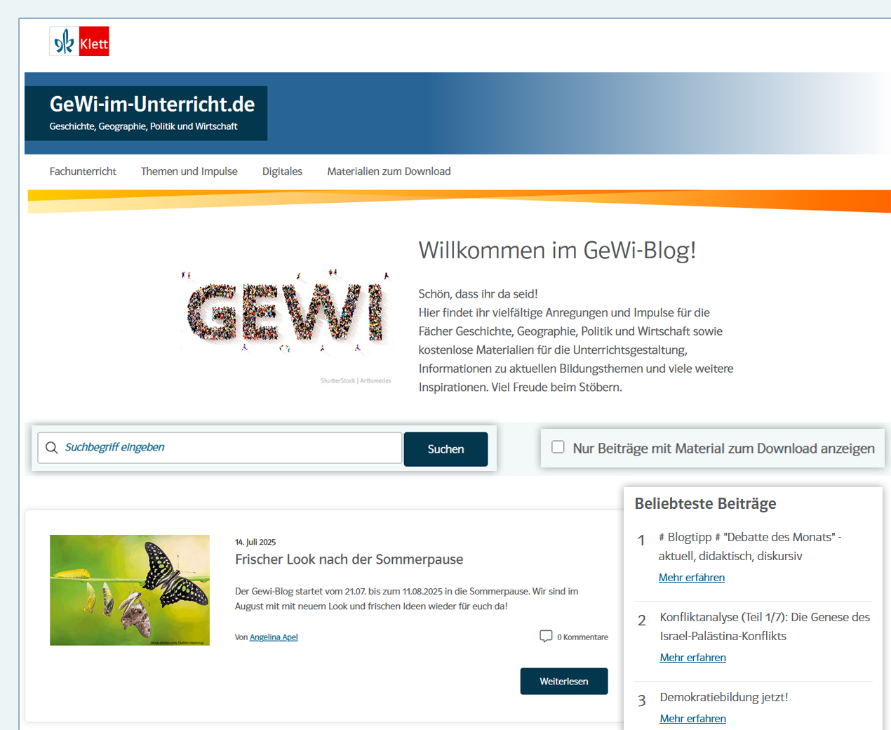 ReDesign_GeWi_Startseite Screenshot Website Startseite
