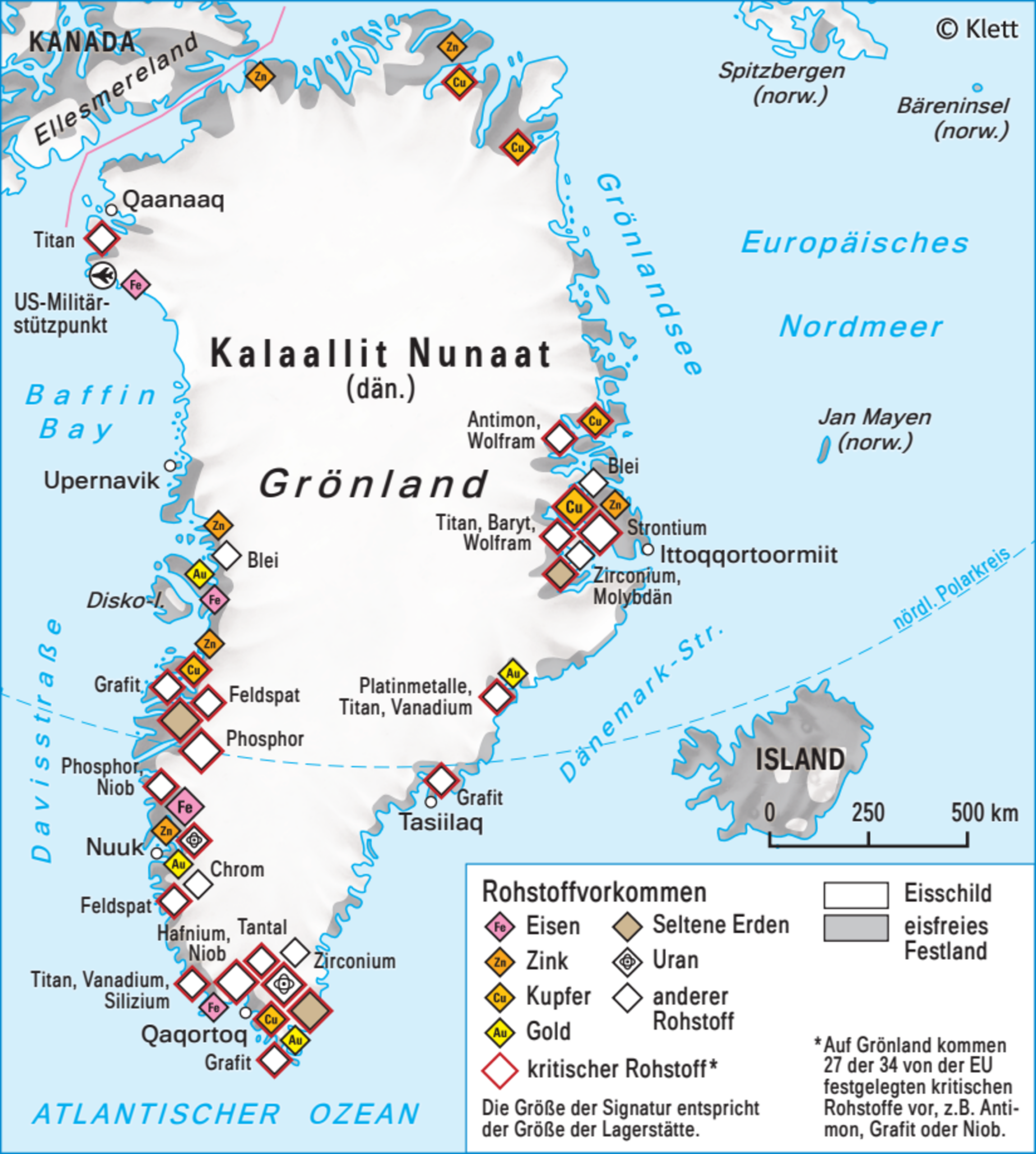Karte "Rohstoffvorkommen Grönland"