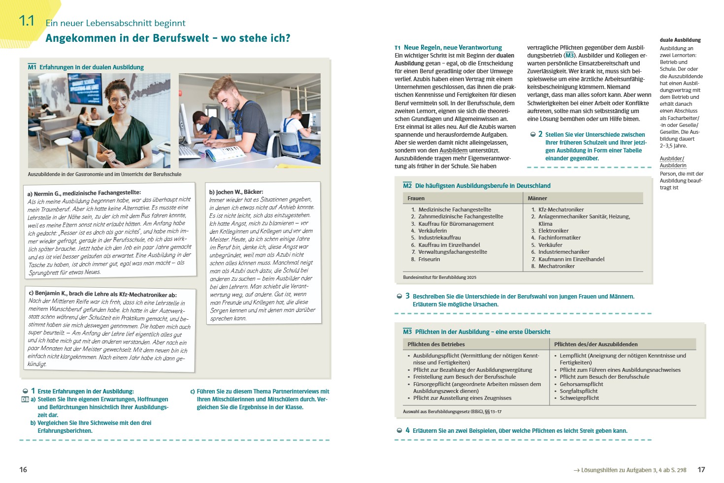 Auszug aus dem Lehrwerk Zeitfragen - Politische Bildung für berufliche Schulen: Inhaltsseite zum Thema Ankommen in der Berufswelt